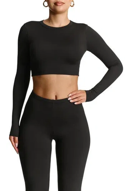N By Naked Wardrobe Bare Long Sleeve Crop Top In Black