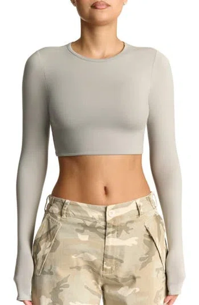 N By Naked Wardrobe Bare Long Sleeve Crop Top In Grey