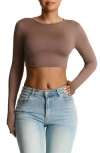 N By Naked Wardrobe Bare Long Sleeve Crop Top In Taupe