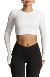 N By Naked Wardrobe Rib Crewneck Long Sleeve Crop Top In White
