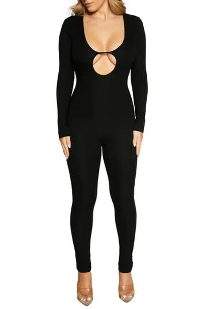 N By Naked Wardrobe Binding Deep Keyhole Long Sleeve Jumpsuit In Black