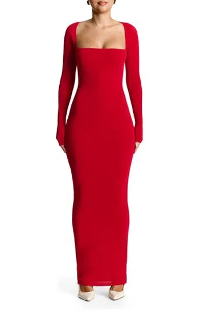 red naked wardrobe dress Naked Wardrobe Women's Drape Long Sleeve Maxi Dress - Red