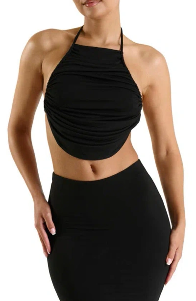 N By Naked Wardrobe Shirred Apron Halter Top In Black