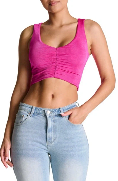 N By Naked Wardrobe Shirred Crop Top In Pink Orchid