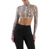 N By Naked Wardrobe Snakeskin Print Turtleneck Crop Top In Ivory Snakeskin