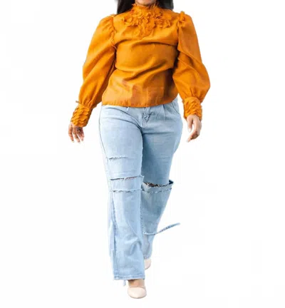 N By Nancy Decorative Collar & Cuff Sleeve Top In Rust In Yellow