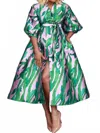 N By Nancy Kamala Midi Dress In Pink Green In Multi