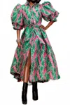 N By Nancy Lucy Midi Dress In Pink Green In Multi