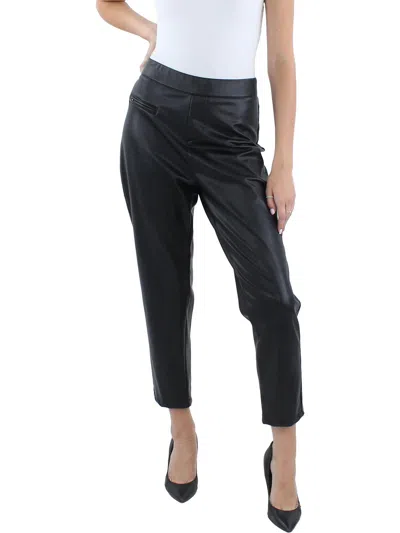 N By Nancy Plus Womens High Rise Faux Leather Ankle Pants In Black