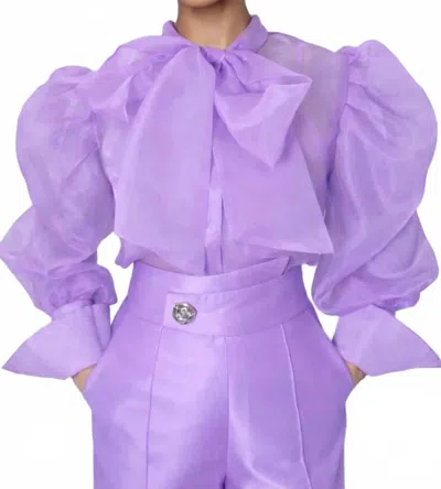 N By Nancy Sheer Puff Sleeve Top In Lilac In Blue