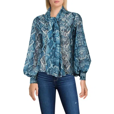 N By Nancy Womens Chiffon Snake Print Blouse In Blue