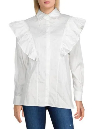 N By Nancy Womens Convertible Pleated Button-down Top In White
