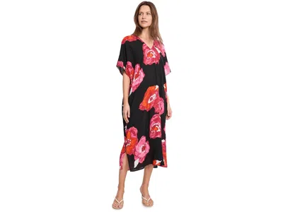 N By Natori Bold Poppy Crinkle Windowpane Caftan Women's Jumpsuit & Rompers One Piece Red: M (women's 10-12)