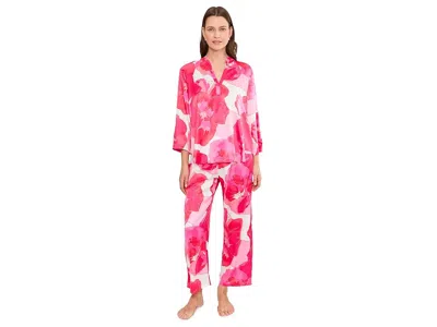 N By Natori Floria Printed Satin Mandarin Pajama Set In Pink