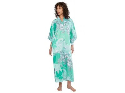 N By Natori Flourish Printed Satin Caftan In Blue