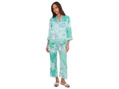 N By Natori Flourish Printed Satin Pajama Set In Blue