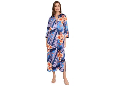 N By Natori Magnolia Printed Satin Mandarin Caftan Women's Jumpsuit & Rompers One Piece Blueberry: S (women's 6-