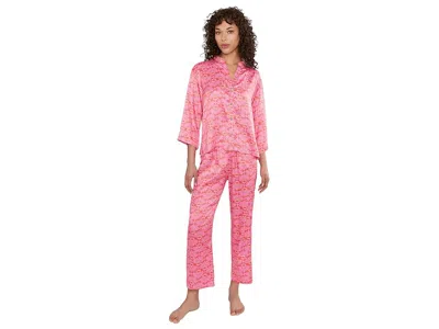 N By Natori Rhythm - Printed Satin Mandarin Button-down Pajama Set In Pink