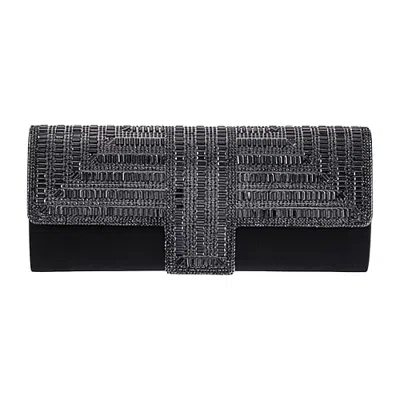 N By Nina Maeveen Crystal Beaded Flap Evening Bag In Black