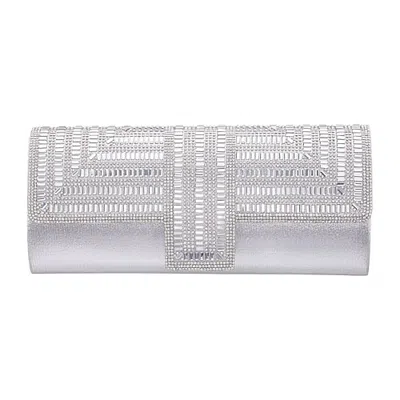 N By Nina Maeveen Crystal Beaded Flap Evening Bag In Silver