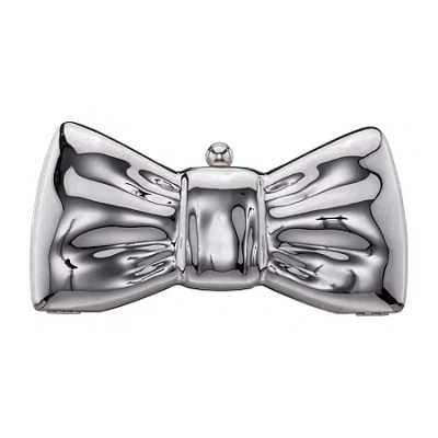 N By Nina Metal Bow Minaudiere Evening Bag In Silver