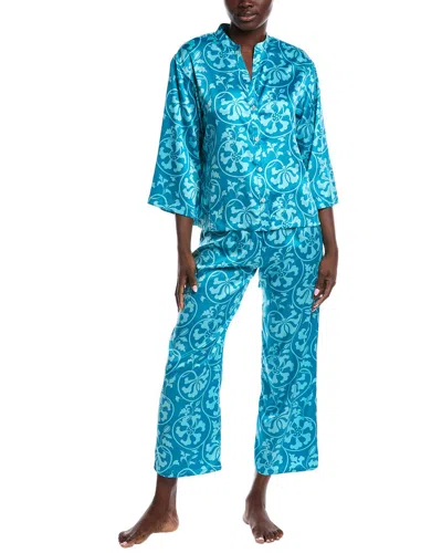 N NATORI 2PC FLORAL HARMONY SATIN BUTTON-DOWN PAJAMA SET