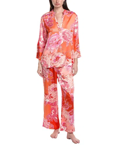 N Natori 2pc Flourish Printed Satin Pajama Pant Set In Pink