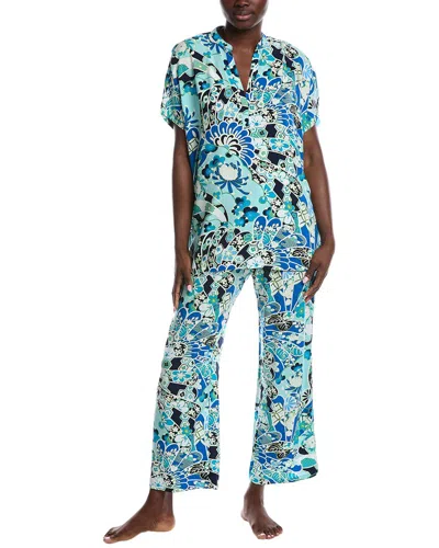 N Natori 2pc Fusion Fans Challis Pajama Set In Blue