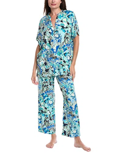N Natori 2pc Fusion Fans Challis Pajama Set In Green