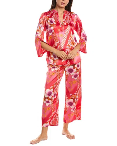 N Natori 2pc Magnolia Printed Satin Pajama Set In Pink