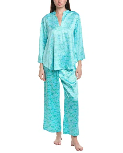 N Natori 2pc Flourish Printed Satin Pajama Pant Set In Green