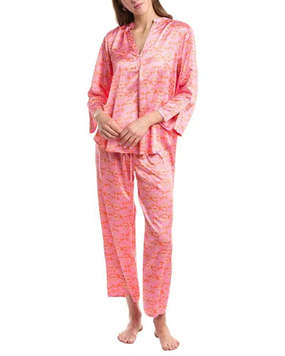 N Natori 2pc Rhythm Printed Satin Pajama Pant Set In Pink