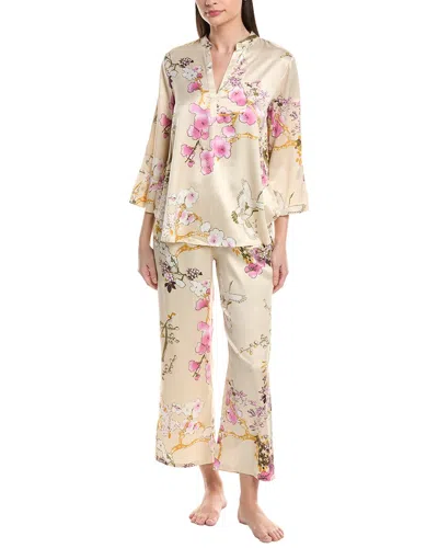 N Natori 2pc Sakura Satin Pajama Set In Neutral