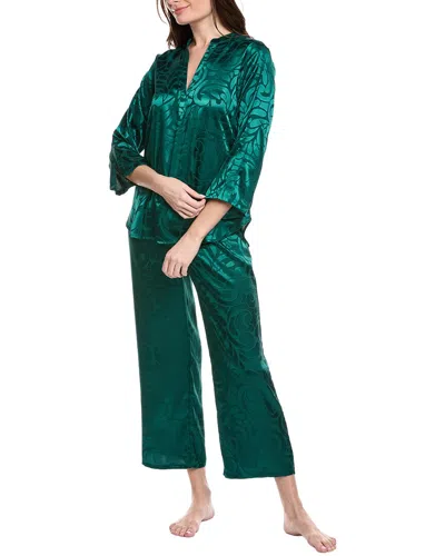 N Natori 2pc Scroll Satin Jacquard Pajama Set In Green