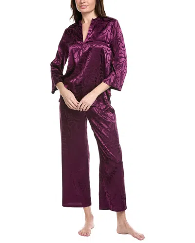 N Natori 2pc Scroll Satin Jacquard Pajama Set In Purple