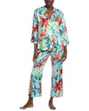 N Natori 2pc Tropical Breeze Satin Top & Pant Set In Blue
