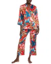 N Natori 2pc Tropical Breeze Satin Top & Pant Set In Red