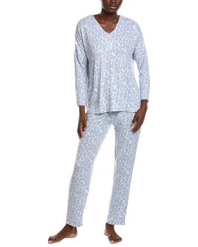 N Natori 2pc Wild Instinct Printed Brushed Pajama Set In Blue