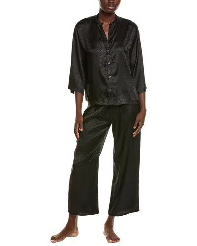 N Natori 2pc Wilderness Satin Jacquard Button Down Pajama Set In Black
