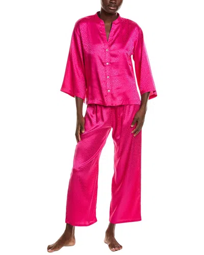 N Natori 2pc Wilderness Satin Jacquard Button Down Pajama Set In Pink