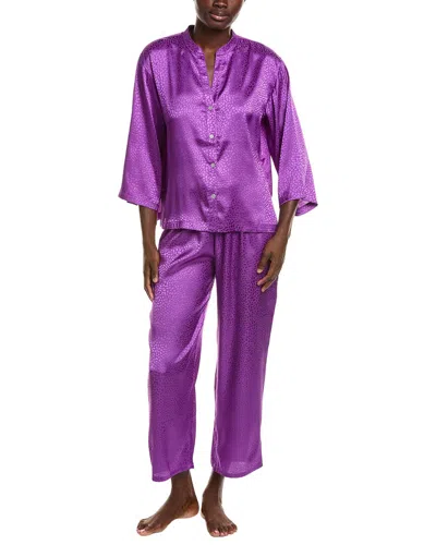N Natori 2pc Wilderness Satin Jacquard Button Down Pajama Set In Purple