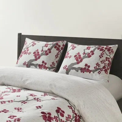 N Natori Cherry Blossom Cotton Sateen Comforter Mini Set In Red,beige