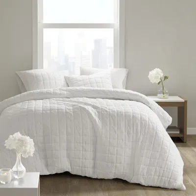 N Natori Cocoon 3 Piece Quilt Top Oversized Duvet Cover Mini Set In White