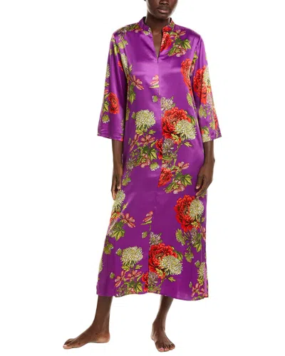 N Natori Crysanthe Printed Satin Zip Caftan In Purple
