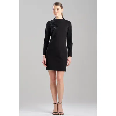 N Natori Double Knit Mock Neeck Sheath Dress With Embellishment In Black