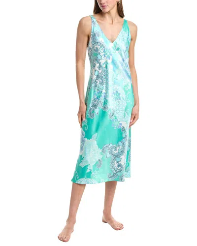 N Natori Flourish Printed Satin Night Gown In Blue