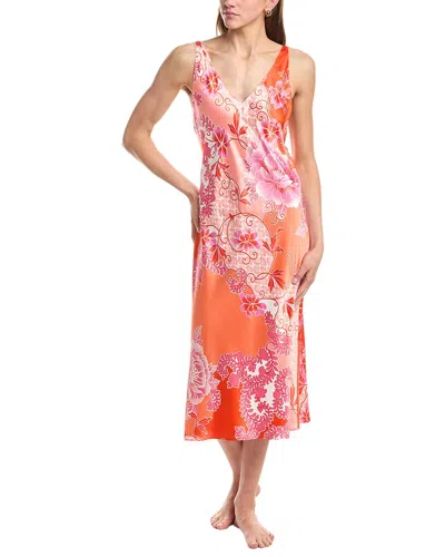 N Natori Flourish Printed Satin Night Gown In Orange