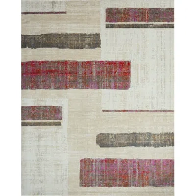 N Natori Geometric Beige/red/brown Indoor / Outdoor Area Rug In Beige,red,brown