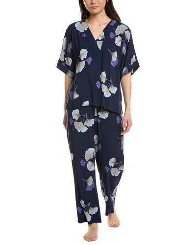N Natori Ginkgo Challis Dolman Pajama Set In Blue