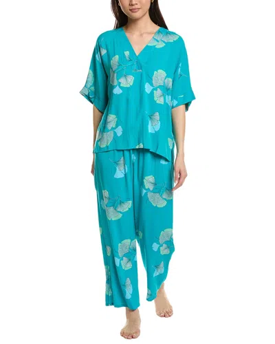 N Natori Ginkgo Challis Dolman Pajama Set In Blue